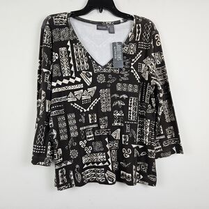 Additions By Chicos Tropical Tiki Daniella 3/4 Sleeve Tee Size 2/Large NWT